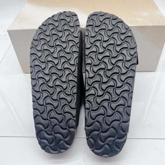 Birkenstock Arizona Shearling Synthetics Desert Dust Black Sandal Womens EU 41